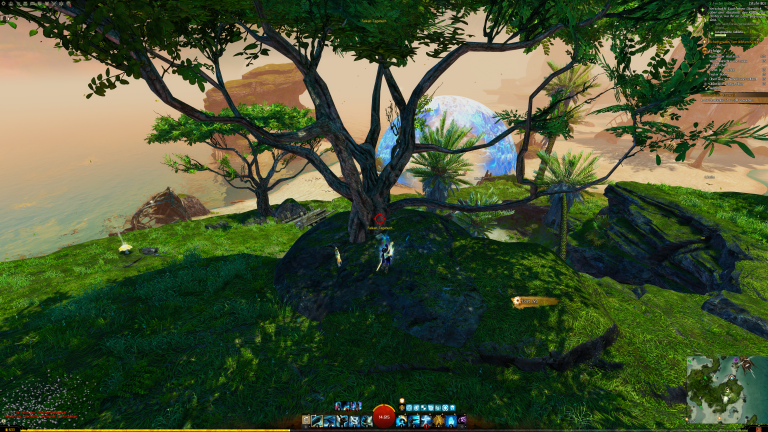 Unter einem Baum unweit  und oberhalb des Landungslagers