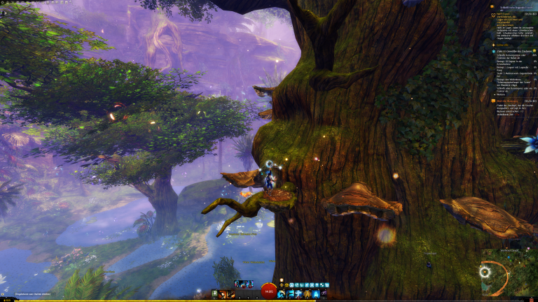 Nehmt den Pilz links unten, dann auf den Holzknoten und die Pilze weiter hinauf mit einem richtungswechsel