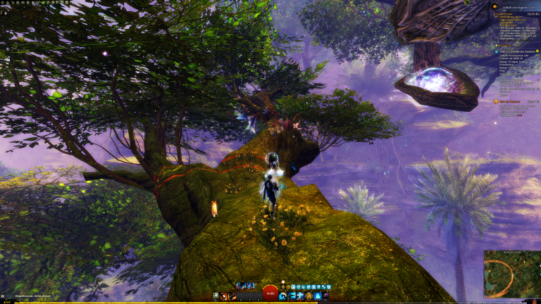 lauf den Stamm hoch zum Nest, springt am Ast links vom Nest hoch und dreht euch um