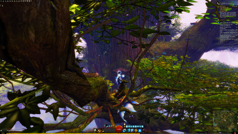 von hier aus gleitet zum Pilz am dicken Baumstamm. Nutzt dabei das Vorlehnen des Gleiters