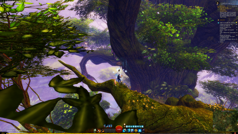 Vom Ast mit den Blumen seht ihr in einiger Entfernung einen neuen Baumiplz, Springt und gleitet dorthin.