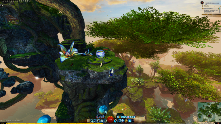 Wir skippen und springen an diese Stelle. Stürzt ihr ab, dann öffnet sofort den Gleiter, um euch vor dem Absturz zu retten.