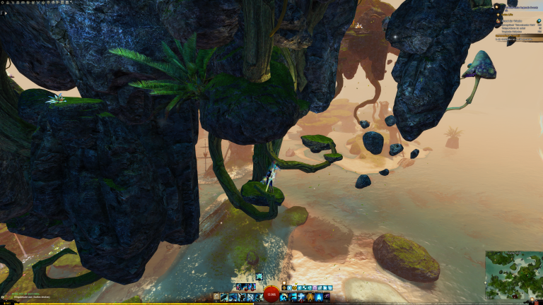 Entweder springt hier hier weiter nach rechts auf den unteren Stein der Wurzel und dann auf den darüber.