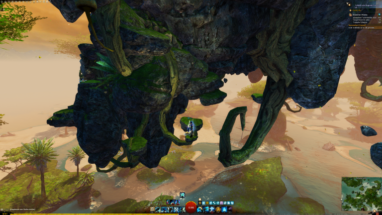 Springt, öffnet den Gleiter und nutzt den Aufwind des Jadebots, um weiter oben zu landen -->