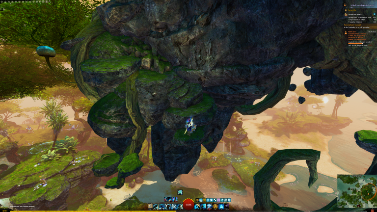 Springt die linksgekrümmte treppenartige Felsformation hinauf, bis...