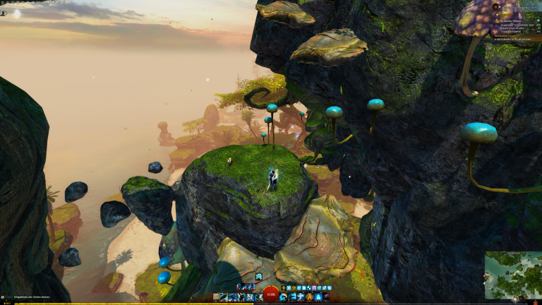 Wir springen über die Pilze bis auf den dritten rechts. Von dort weiter auf den großen Pilz