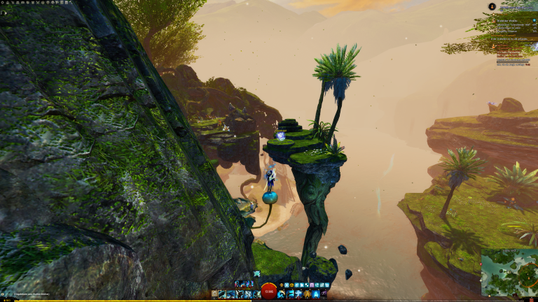 Wir sehen die Plattform mit dem dritten Orb. Wir können ohne Aufwind auf die untere Stufe hinübergleiten.