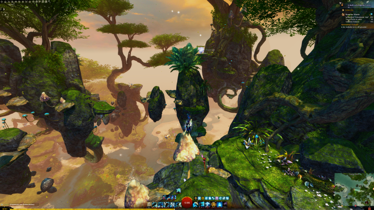 Nachdem wir die Pilze erklommen haben gleiten wir direkt auf die nächste Plattform und halten uns links über die Pilze,...